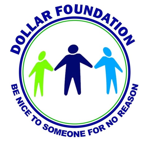The Dollar Foundation logo: three figures — green, navy and blue — reaching towards each other inside a navy ring, with the words “Dollar Foundation” above and “Be nice to someone for no reason” below.